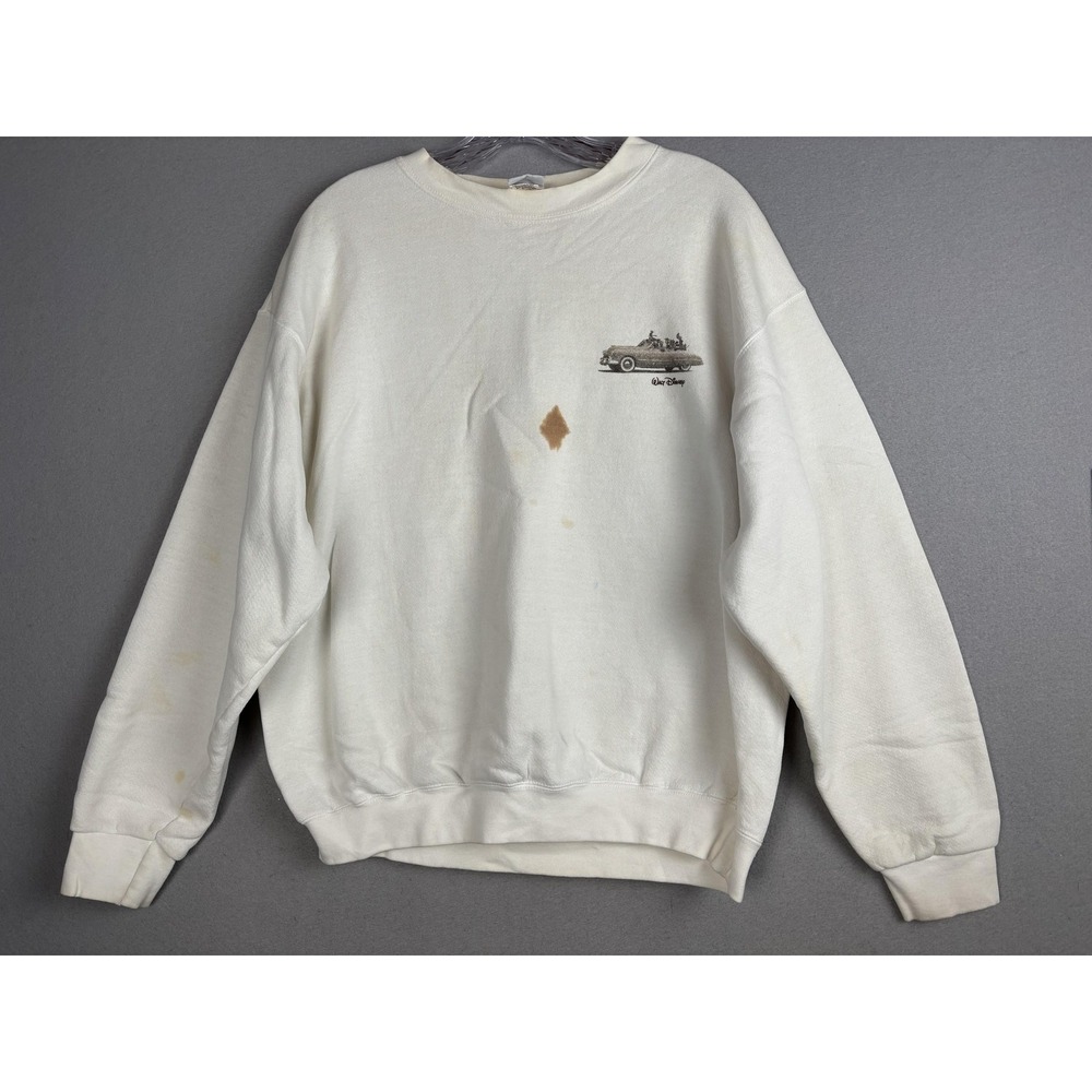 Vintage Disney Sweatshirt Adult M White Walt Disney Thrashed Car Quote 90s USA